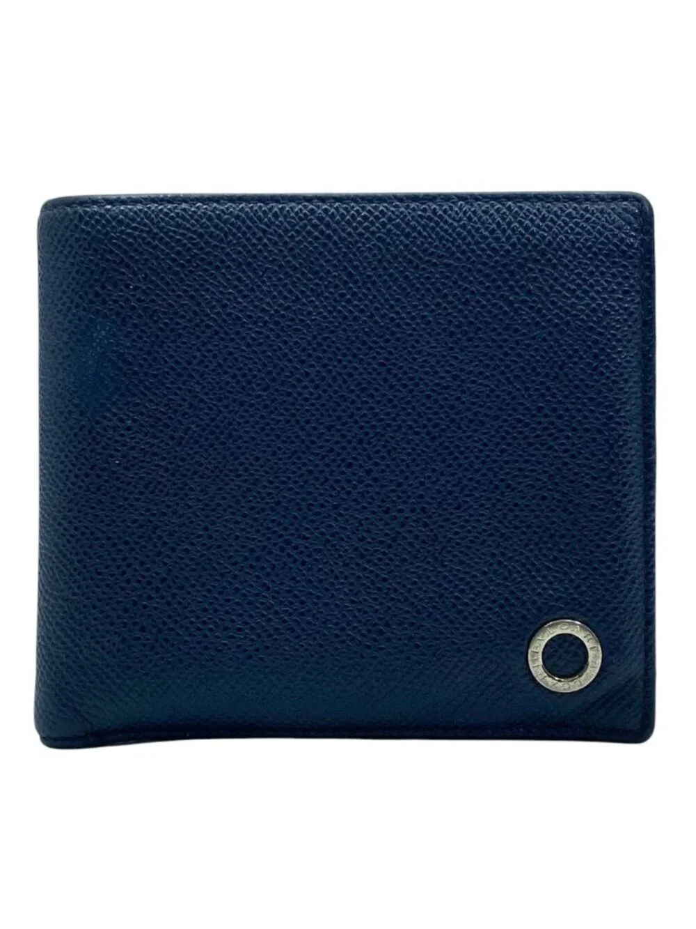 Bvlgari Man Bifold Wallet Compact Leather Navy Capacity Business